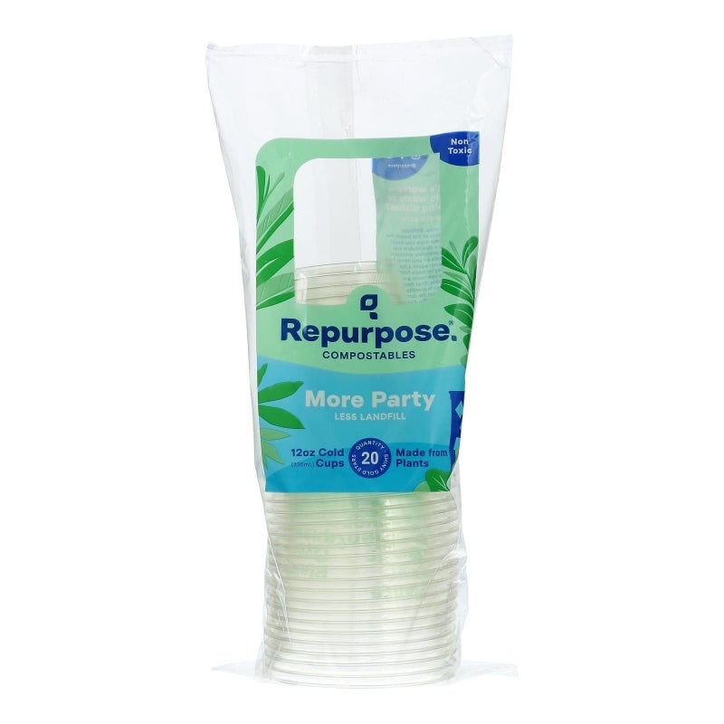 Repurpose Compostables PlantBased Clear Cold Cup 12 Ounce Party Cups 20 Cups