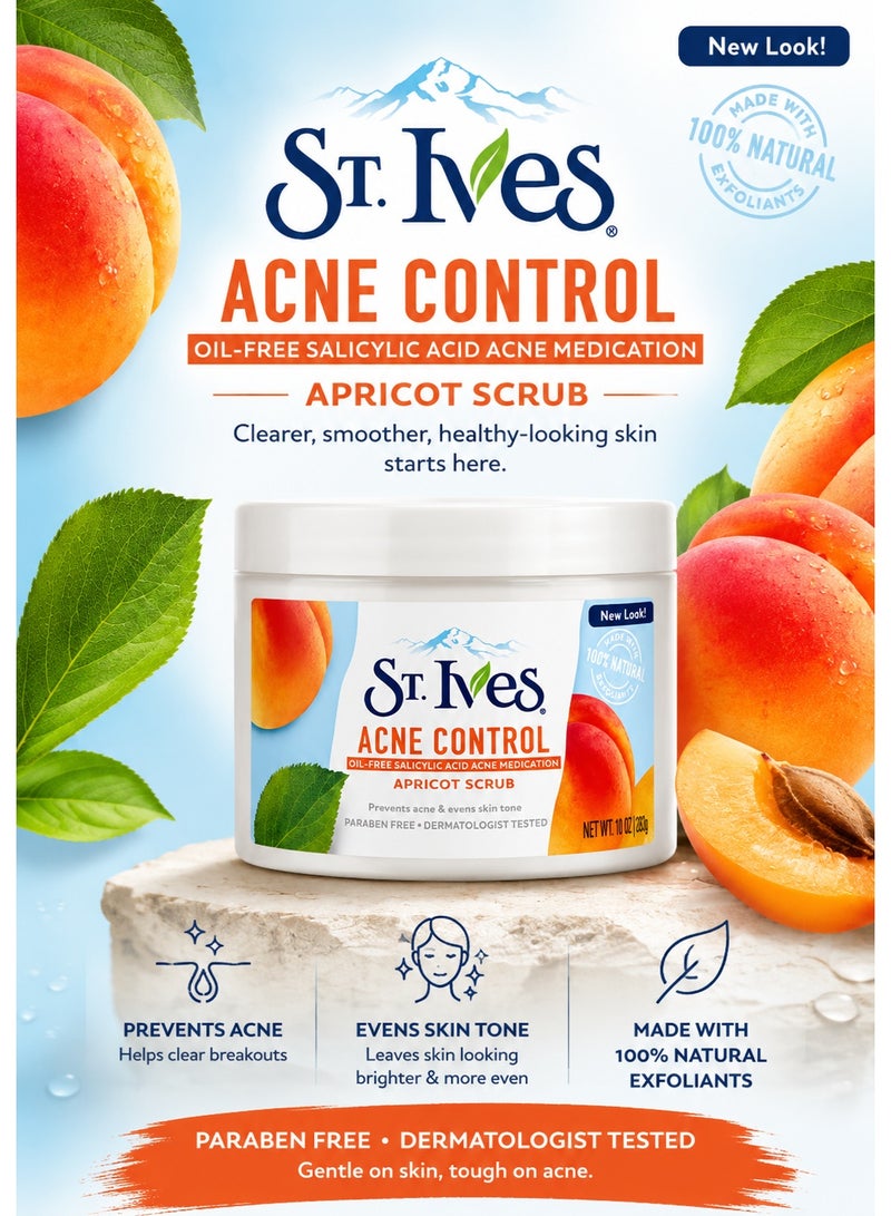 ST. Ives Acne Control Face Scrub 283g | 2% Salicylic Acid Acne Treatment | Deep Exfoliating Apricot Scrub for Oily & Acne-Prone Skin | Oil-Free - Image 2