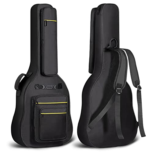 CAHAYA 44 Inch Guitar Bag Multipockets for Jumbo and Dreadnought Yellow Line Guitar Case 047in Thick Padding Water Resistent Dual Adjustable Shoulder Strap Gig Bag with Back Hanger Loop CY0284