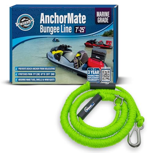 WAVESRX AnchorMate Bungee Line 7-25 ft | Anchoring Bungee Ropes for Boats, PWCs & Kayaks | Absorbs Shocks from Swells & Wind, Prevents Anchor Dislodging | Great for Mooring and Tethering Your Boat or Jet Ski - Image 1