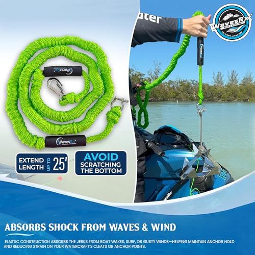 WAVESRX AnchorMate Bungee Line 7-25 ft | Anchoring Bungee Ropes for Boats, PWCs & Kayaks | Absorbs Shocks from Swells & Wind, Prevents Anchor Dislodging | Great for Mooring and Tethering Your Boat or Jet Ski - Image 3
