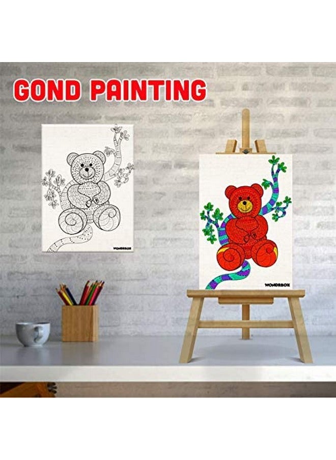 WONDRBOX - WONDRBOX Gond Canvas Painting Kit | Art and Craft Kit for Girls 9-12 |Gond Art Kit for Girls 12-15 |Canvas DIY Kit with Art Supplies | Best Gift for Girls 10 Years - Image 1