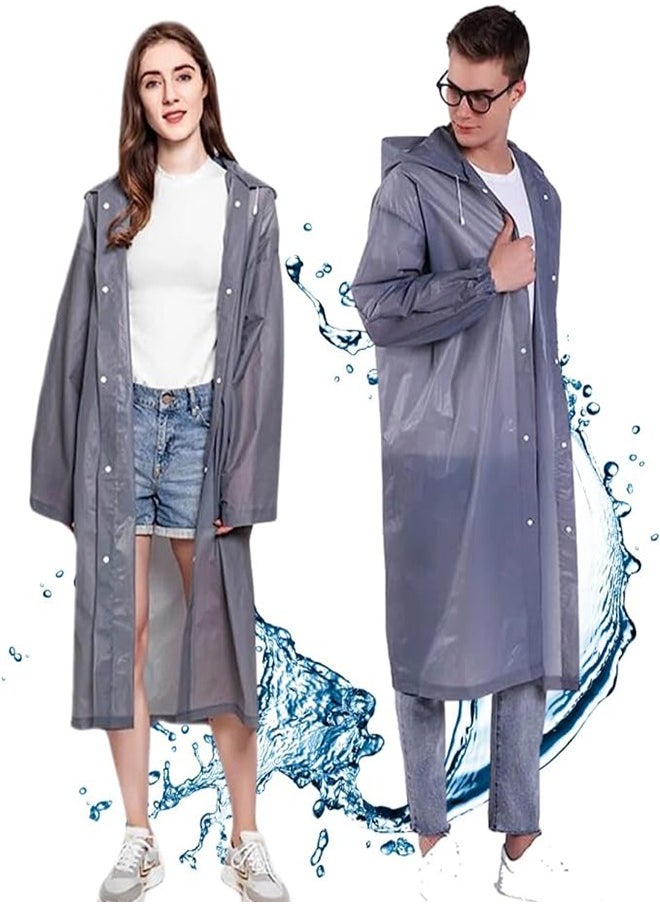 0TO1 TECH Adult EVA Raincoat Reusable 1 Pcs Thickened Transparent Band Hood Flat Mouth Raincoat Travel Men's and Women's Raincoat (Gray)  - Image 1