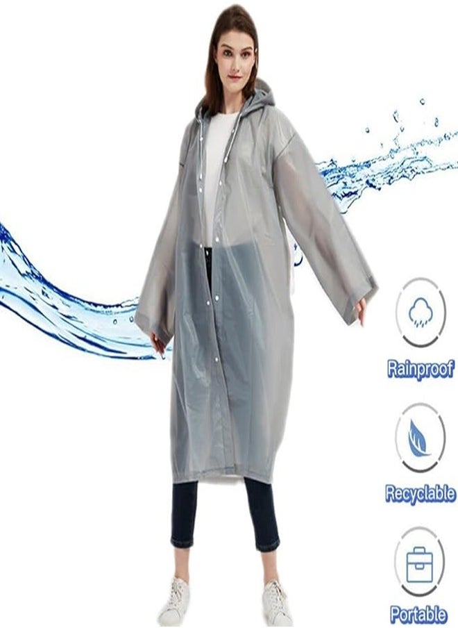 0TO1 TECH Adult EVA Raincoat Reusable 1 Pcs Thickened Transparent Band Hood Flat Mouth Raincoat Travel Men's and Women's Raincoat (Gray)  - Image 5
