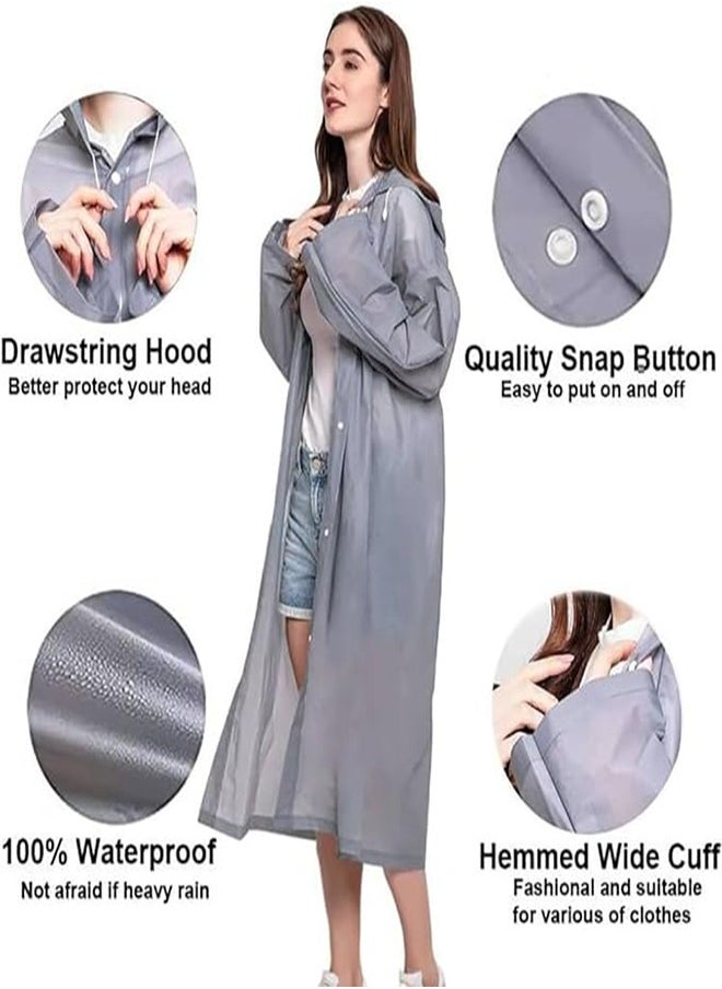 0TO1 TECH Adult EVA Raincoat Reusable 1 Pcs Thickened Transparent Band Hood Flat Mouth Raincoat Travel Men's and Women's Raincoat (Gray)  - Image 2