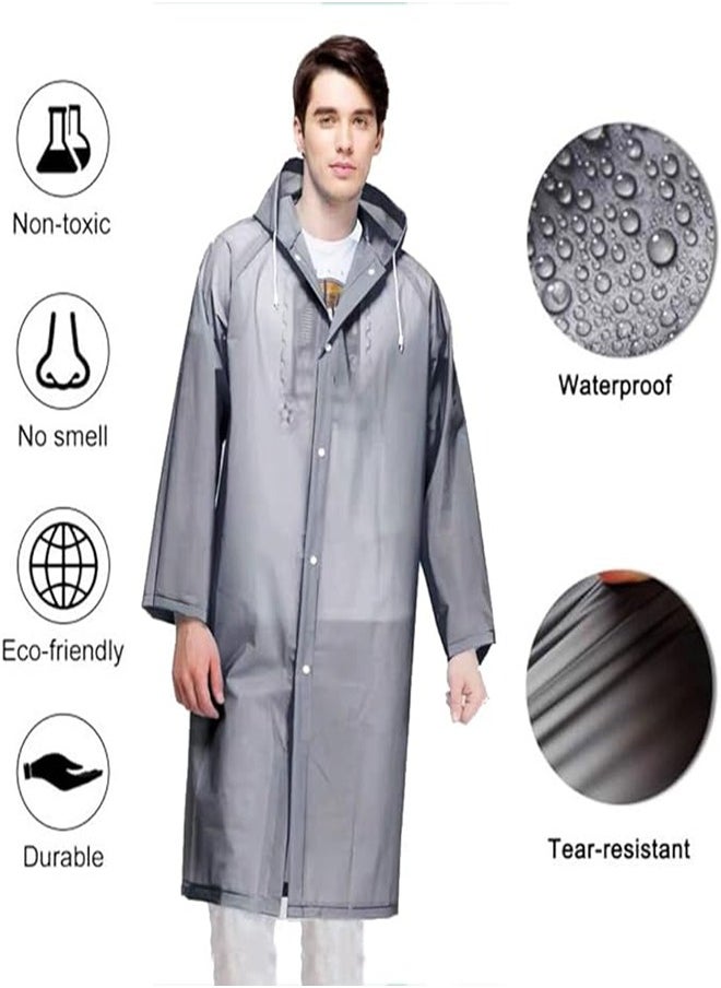 0TO1 TECH Adult EVA Raincoat Reusable 1 Pcs Thickened Transparent Band Hood Flat Mouth Raincoat Travel Men's and Women's Raincoat (Gray)  - Image 3