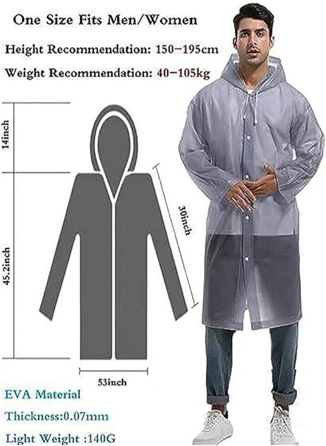 0TO1 TECH Adult EVA Raincoat Reusable 1 Pcs Thickened Transparent Band Hood Flat Mouth Raincoat Travel Men's and Women's Raincoat (Gray)  - Image 4