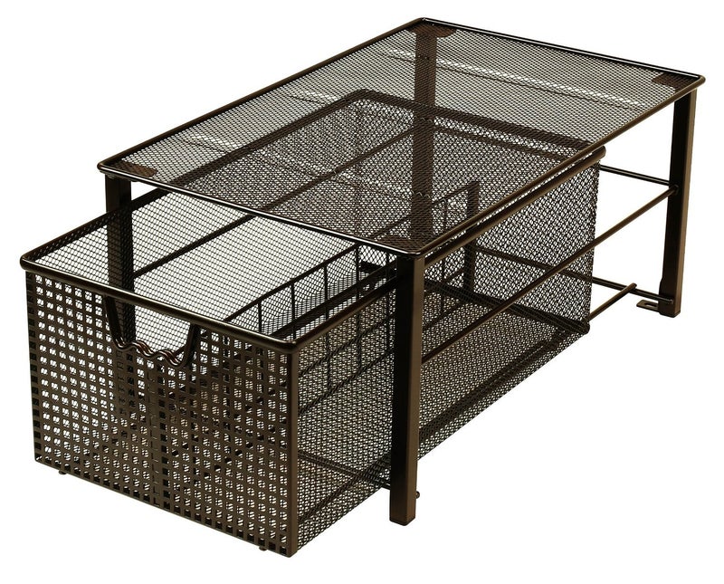 Deco Brothers Stackable Pull Out Cabinet Sliding Basket with Dividers Large Bronze
