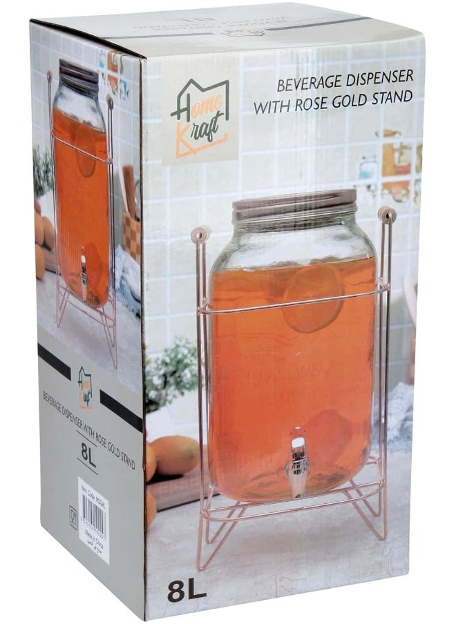 Home Kraft Homekraft Glass Beverage Dispenser With Stand Beer Dispenser With Tap And Air Tight Lid Cocktail Barrel With Water Faucet Cold Water Pitcher For Detox Water Lemonade - 8 Litre  - Image 2
