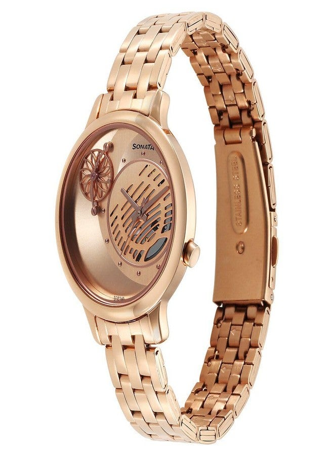 Sonata Unveil Quartz Analog Rose Gold Dial Metal Strap Watch for Women-8190WM01 - Image 2