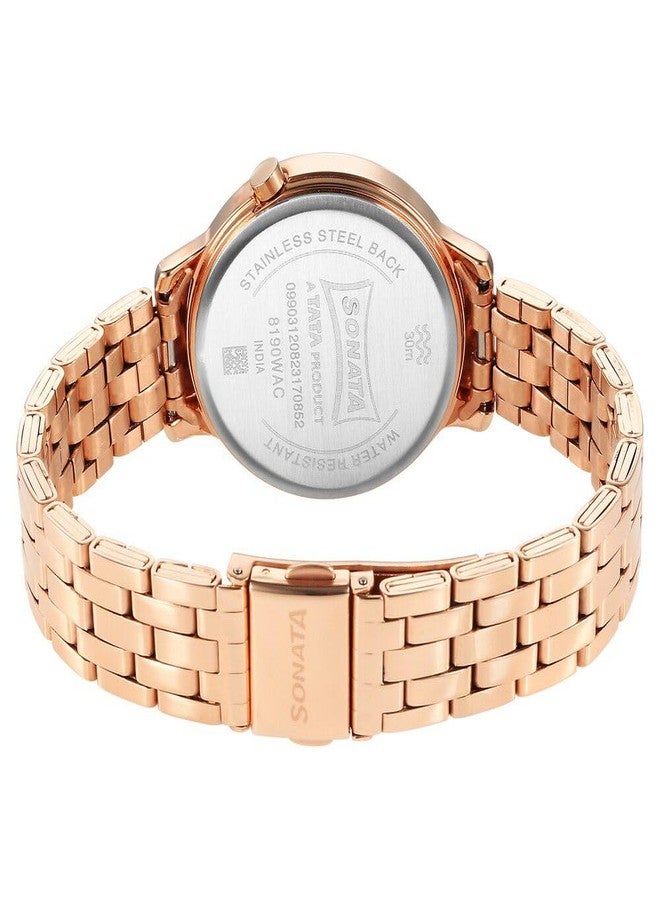 Sonata Unveil Quartz Analog Rose Gold Dial Metal Strap Watch for Women-8190WM01 - Image 4