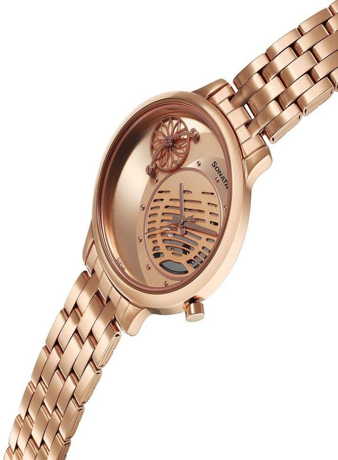 Sonata Unveil Quartz Analog Rose Gold Dial Metal Strap Watch for Women-8190WM01 - Image 3