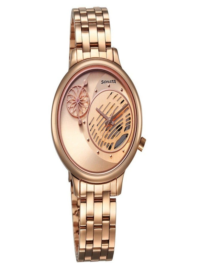 Sonata Unveil Quartz Analog Rose Gold Dial Metal Strap Watch for Women-8190WM01 - Image 1