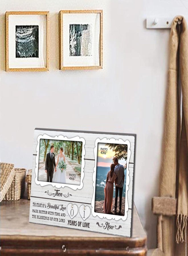 EXQUIDECA Wife and Husband Picture Frame Holds 4X6 and 3.5X5 Inches White Farmhouse,1-99 Years of Love Anniversary Wedding Marriage Blessing Gifts for Couples - Image 3