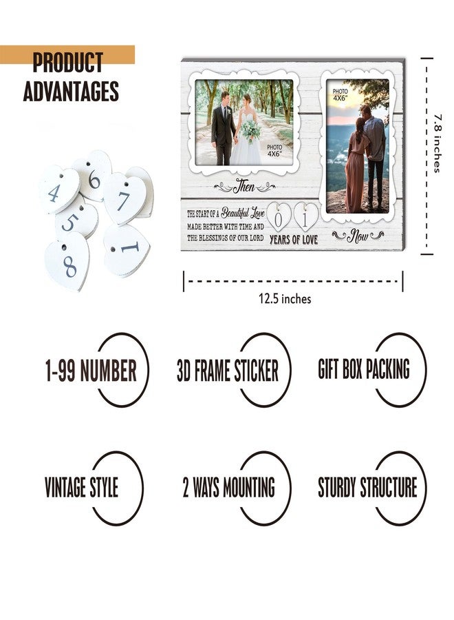 EXQUIDECA Wife and Husband Picture Frame Holds 4X6 and 3.5X5 Inches White Farmhouse,1-99 Years of Love Anniversary Wedding Marriage Blessing Gifts for Couples - Image 4