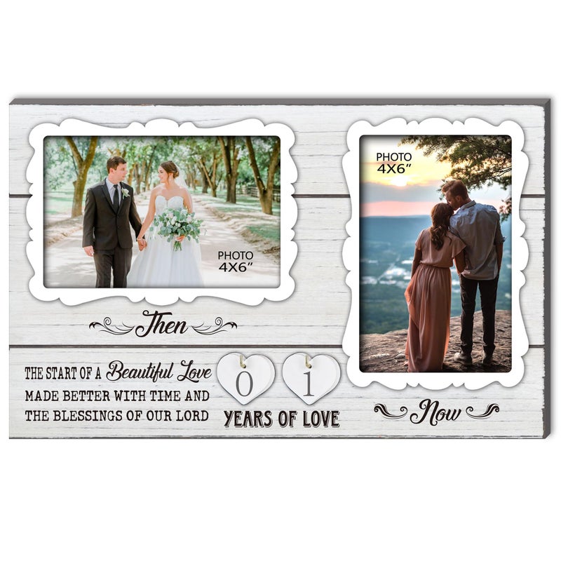 EXQUIDECA Wife and Husband Picture Frame Holds 4X6 and 3.5X5 Inches White Farmhouse,1-99 Years of Love Anniversary Wedding Marriage Blessing Gifts for Couples - Image 1