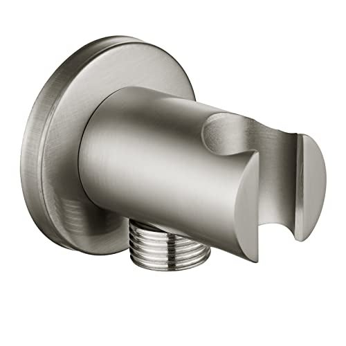 Heyalan Handheld Shower Wand HolderConnecting Shower Hose and Water Pipe Brass Shower Hand Holder Wall Mount Bracket Supply ElbowBrushed NickelRound - Image 1