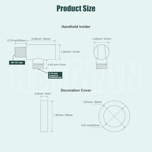 Heyalan Handheld Shower Wand HolderConnecting Shower Hose and Water Pipe Brass Shower Hand Holder Wall Mount Bracket Supply ElbowBrushed NickelRound - Image 3