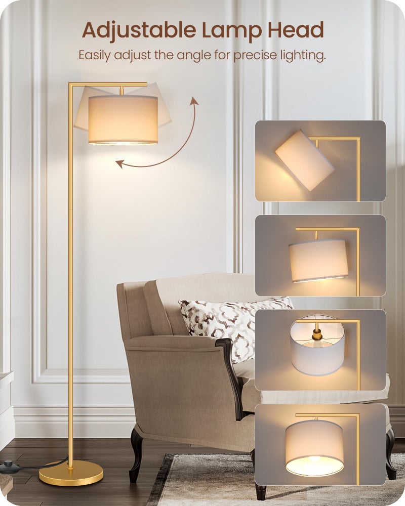 GOEBLESON Gold Dimmable Floor Lamp, Modern Arc Lamp with Remote, Standing Corner Light with Lampshade, Tall Reading Lighting for Bedroom, Living Room, Office, Den, White, LED Bulb Included, DW11LD05 - Image 4
