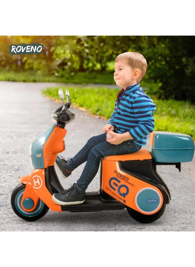 ROVENO Electric Ride On Bike for Kids 1-3 Years, Battery Operated Baby Motorbike Toy with Music & LED Lights, Rechargeable Kids Bike for Boys & Girls | Orange - Image 2