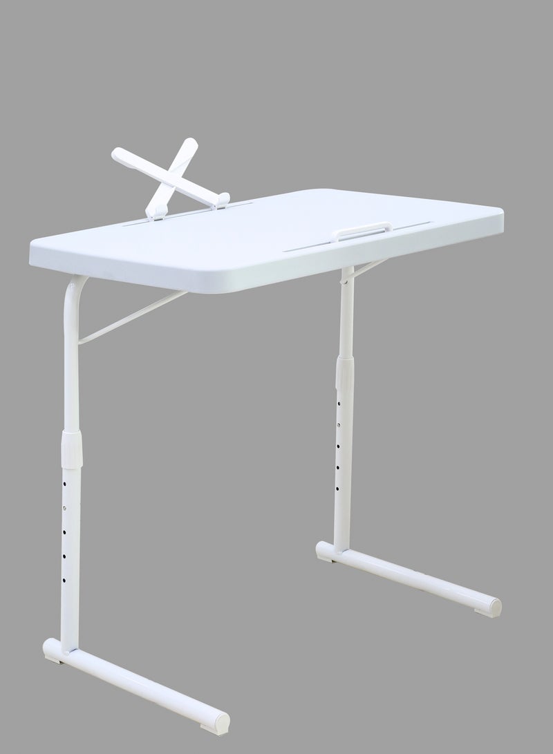 اي اف تي طاولة صينية تلفزيون Arfan Ultra، صينية عشاء تلفزيون لتناول الطعام، طاولة صينية قابلة للطي قابلة للتعديل مع حامل كتب، حامل أكواب، سدادة كمبيوتر محمول وفتحة للكمبيوتر اللوحي على المدرب والسرير، أبيض - Image 3