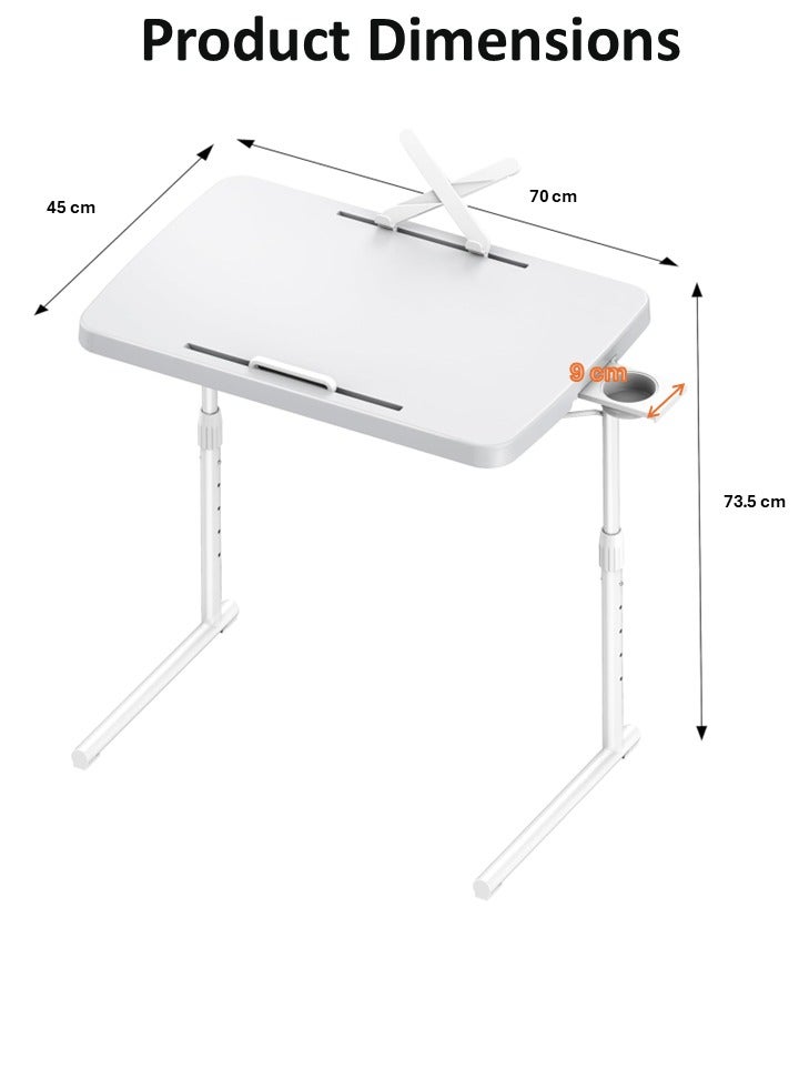 اي اف تي طاولة صينية تلفزيون Arfan Ultra، صينية عشاء تلفزيون لتناول الطعام، طاولة صينية قابلة للطي قابلة للتعديل مع حامل كتب، حامل أكواب، سدادة كمبيوتر محمول وفتحة للكمبيوتر اللوحي على المدرب والسرير، أبيض - Image 4