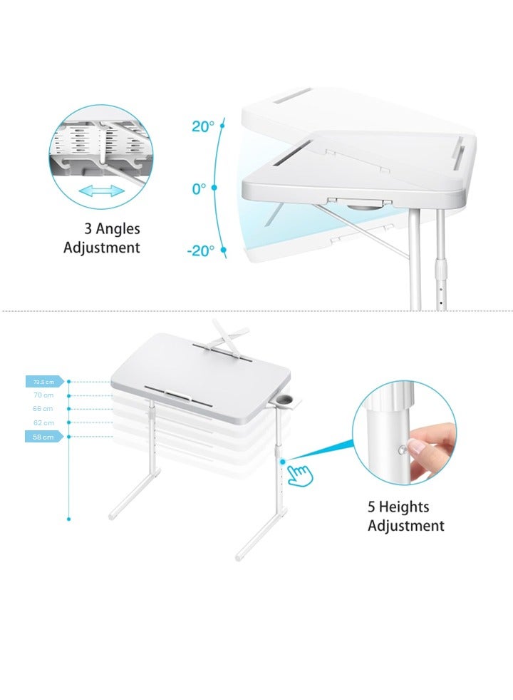 اي اف تي طاولة صينية تلفزيون Arfan Ultra، صينية عشاء تلفزيون لتناول الطعام، طاولة صينية قابلة للطي قابلة للتعديل مع حامل كتب، حامل أكواب، سدادة كمبيوتر محمول وفتحة للكمبيوتر اللوحي على المدرب والسرير، أبيض - Image 5