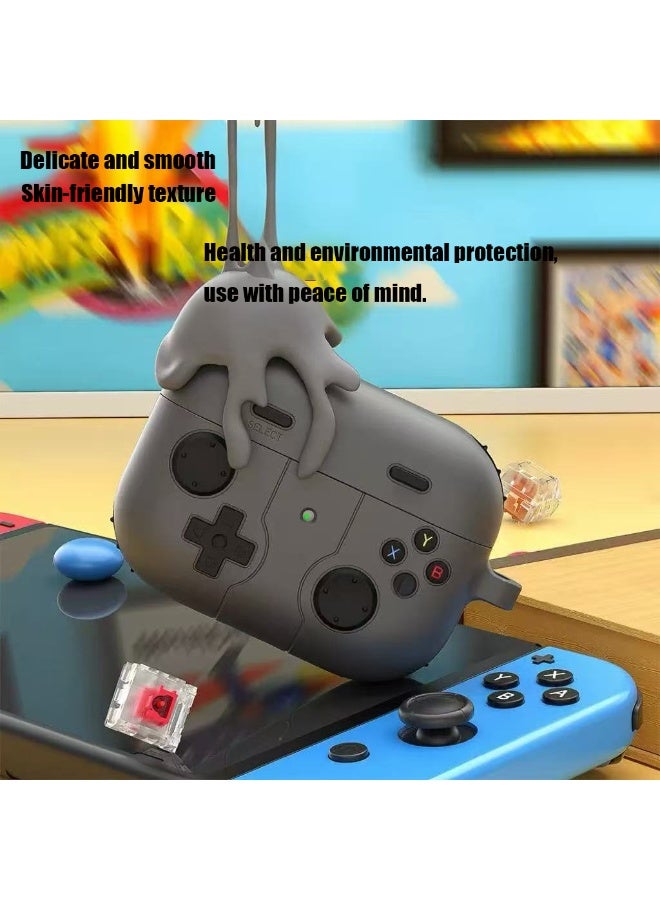 دكينج غطاء واقٍ من السيليكون لـ AirPods Pro 3، يأتي مع مجموعة تنظيف وسلسلة مفاتيح، متوافق مع AirPods Pro 3، تصميم لطيف وممتع، غطاء واقٍ من السيليكون مقاوم للصدمات، مناسب للرجال والأولاد، باللون الرمادي. - Image 2