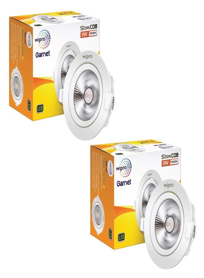 wipro Garnet 3 W Slim COB Downlight for False Ceiling | Cool Day White (6500K) | Ceiling or Cabinet Light with Adjustable Optics | Pack of 2 - Image 1