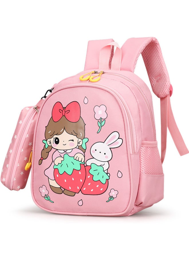 Children's Schoolbag Girl 3-6 Years Old 5 Middle Class Kindergarten Backpack Cartoon Cute Baby Girl Backpack-Colour:Strawberry Girl-bright Pink - Image 1