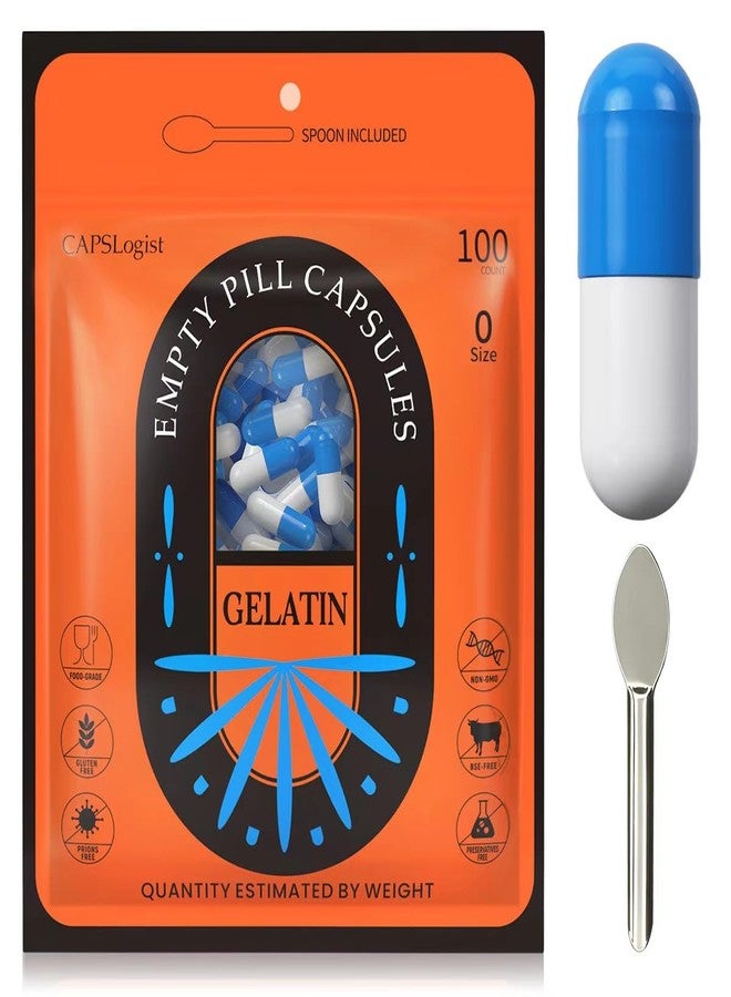 CAPSLogist Pill Capsules Empty Size 0, 100 Count Empty Gelatin Capsules for DIY Capsule Filling - Fillable Pill Gel Caps, DIY Your Own Supplements, Blue/White - Image 1