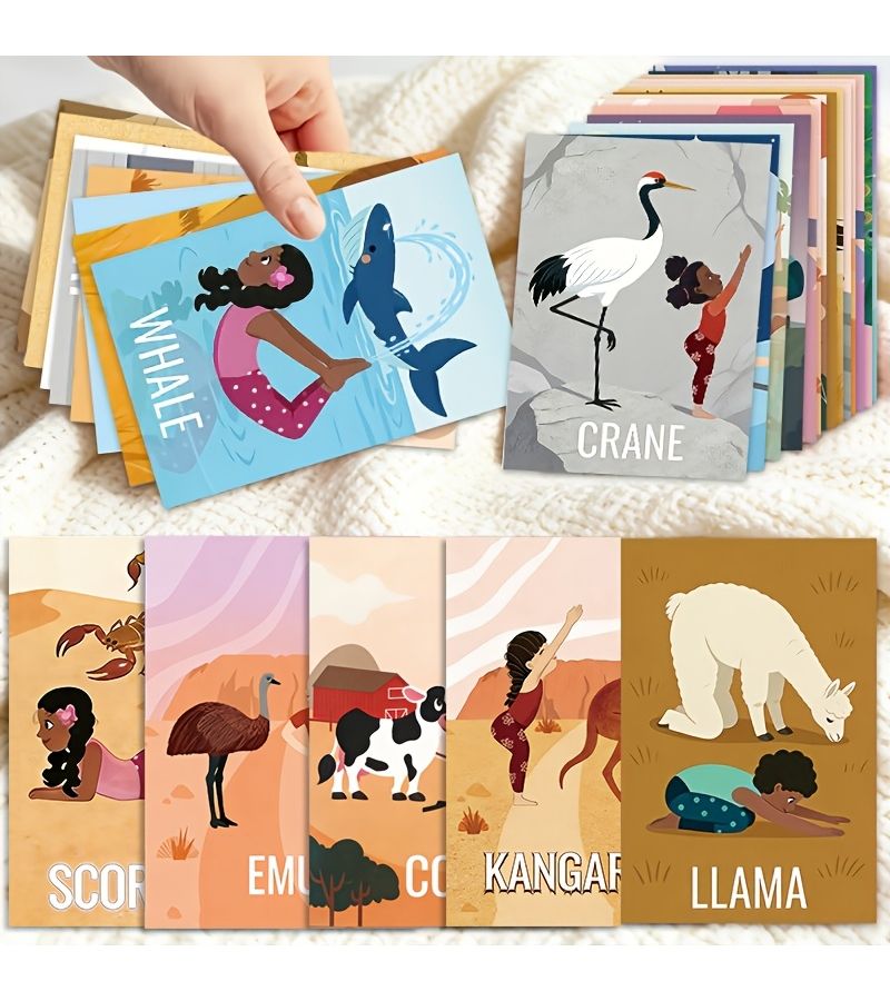 22 Mini Yoga Cards Mindfulness Meditation Cards with Positive Affirmations Birthday Gift for Yoga Lovers Suitable for Yoga and Yoga Classes Fun Cartoon Animal Yoga Poses 6.2 x 9 cm - Image 1