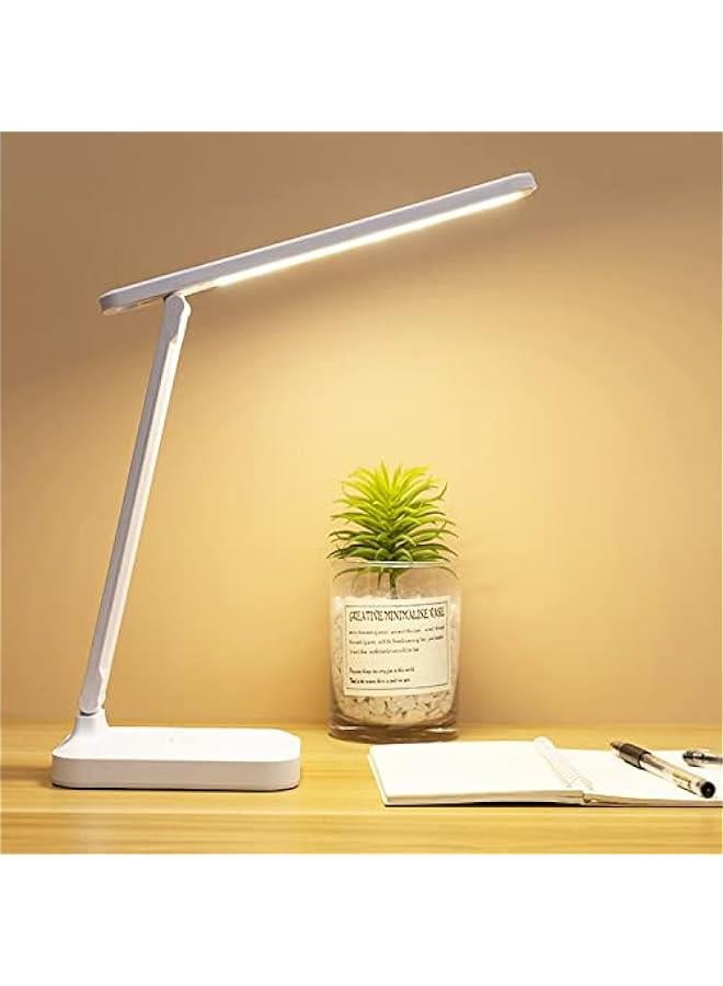 LED Desk Lamp, Table Lamp For Computer/Desktop, Rechargeable, Eye-Caring, Touch Control With USB Charging Port-Bedside Table Lamp for Reading, Study Lamp for Kids, Home, Office White