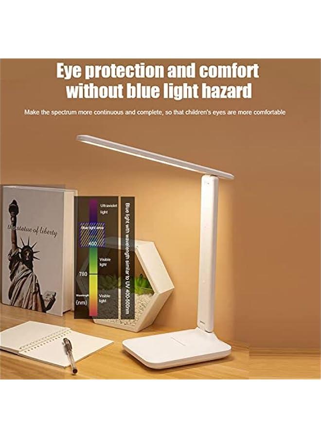 LED Desk Lamp, Table Lamp For Computer/Desktop, Rechargeable, Eye-Caring, Touch Control With USB Charging Port-Bedside Table Lamp for Reading, Study Lamp for Kids, Home, Office White