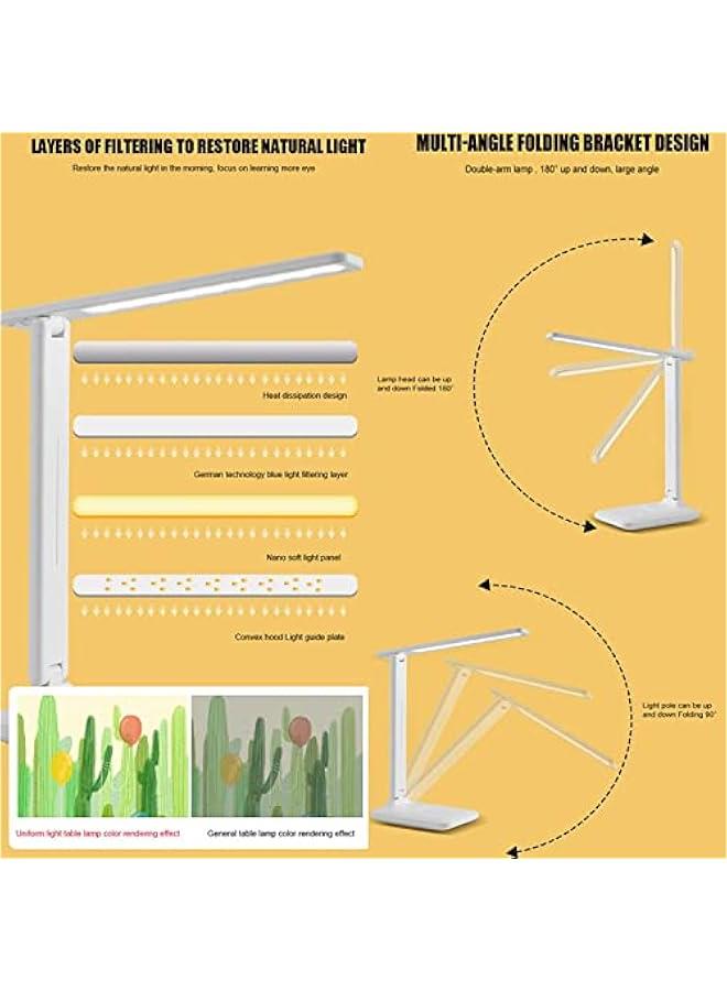 LED Desk Lamp, Table Lamp For Computer/Desktop, Rechargeable, Eye-Caring, Touch Control With USB Charging Port-Bedside Table Lamp for Reading, Study Lamp for Kids, Home, Office White