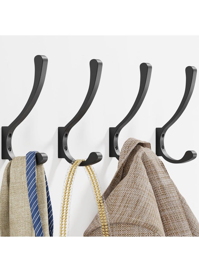 4 Pack Large Heavy Duty Wall Hooks - Black Metal Coat & Bag Hooks, Holds Coats, Backpacks, Purses - Image 1