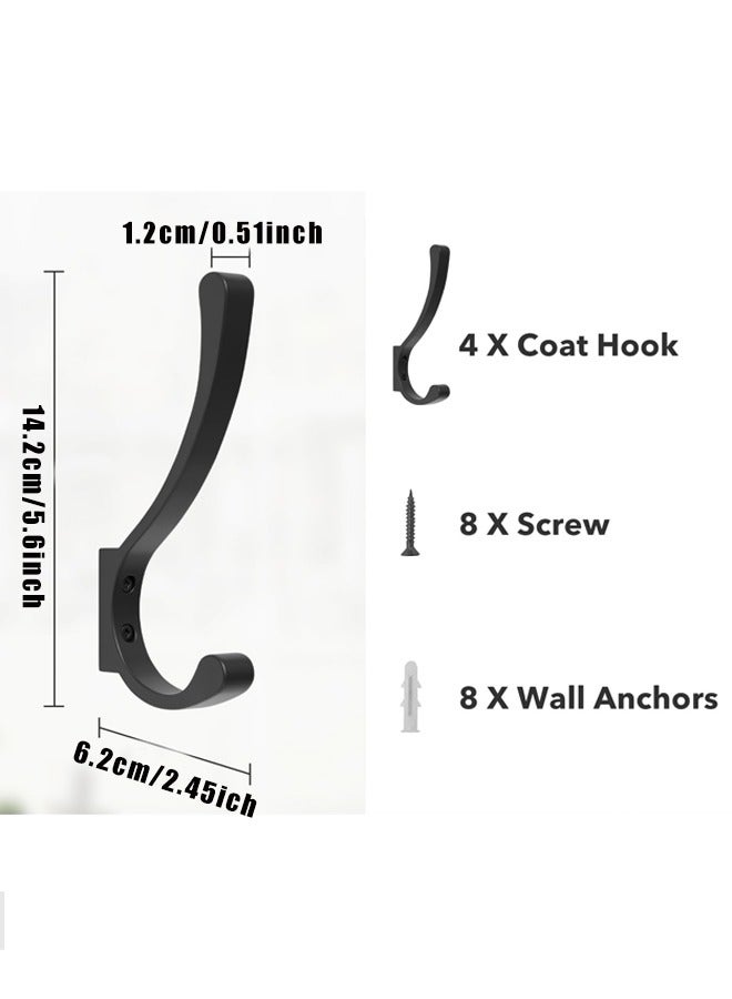 4 Pack Large Heavy Duty Wall Hooks - Black Metal Coat & Bag Hooks, Holds Coats, Backpacks, Purses - Image 2