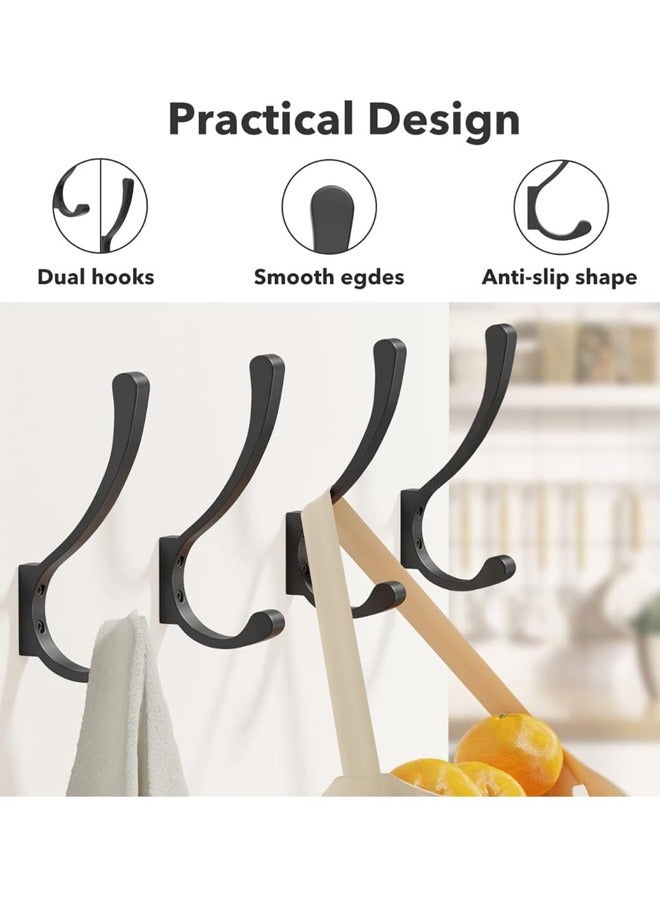 4 Pack Large Heavy Duty Wall Hooks - Black Metal Coat & Bag Hooks, Holds Coats, Backpacks, Purses - Image 3