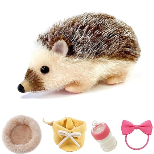 VOLOBE 5 Inches Silicone Hedgehog Realistic Silicone Animal as Silicone Piglet Companion with Sleeping Pad Accessories for Kids Boy Girl Birthday Handmade Gift Brown Hedgehog - Image 1