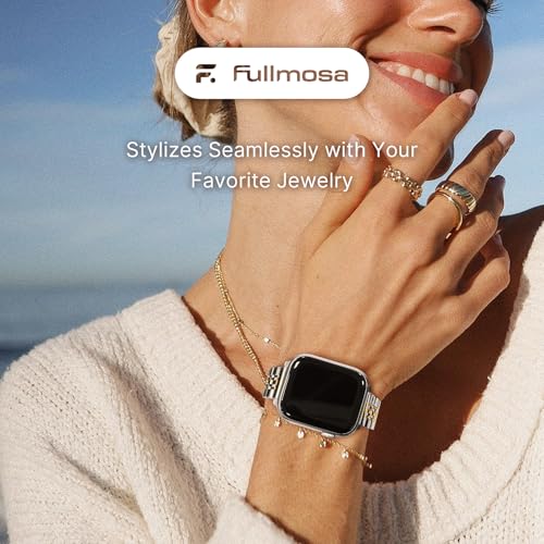 Fullmosa Slim Metal Band [No Watch] Compatible with Apple Watch Strap 41mm 40mm 38mm 46mm 45mm 44mm 42mm 49mm,Thin Strap for iWatch Ultra3/2/1 SE3/2/1 Series 11/10/9/8/7/6/5/4/3 2/1,Silver Gold - Image 2