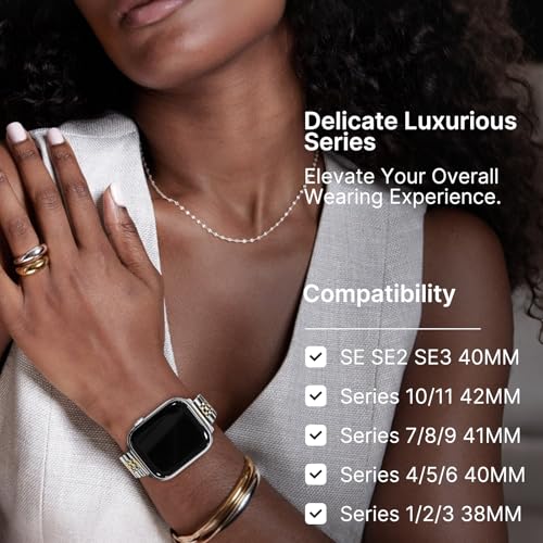 Fullmosa Slim Metal Band [No Watch] Compatible with Apple Watch Strap 41mm 40mm 38mm 46mm 45mm 44mm 42mm 49mm,Thin Strap for iWatch Ultra3/2/1 SE3/2/1 Series 11/10/9/8/7/6/5/4/3 2/1,Silver Gold - Image 4