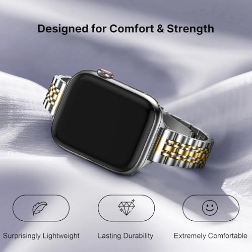 Fullmosa Slim Metal Band [No Watch] Compatible with Apple Watch Strap 41mm 40mm 38mm 46mm 45mm 44mm 42mm 49mm,Thin Strap for iWatch Ultra3/2/1 SE3/2/1 Series 11/10/9/8/7/6/5/4/3 2/1,Silver Gold - Image 5