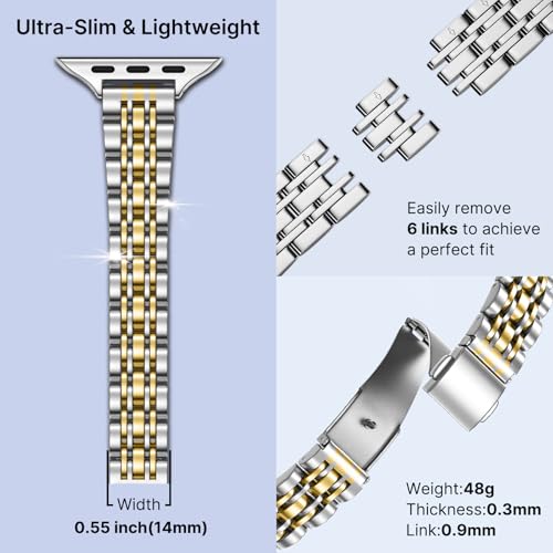 Fullmosa Slim Metal Band [No Watch] Compatible with Apple Watch Strap 41mm 40mm 38mm 46mm 45mm 44mm 42mm 49mm,Thin Strap for iWatch Ultra3/2/1 SE3/2/1 Series 11/10/9/8/7/6/5/4/3 2/1,Silver Gold - Image 3