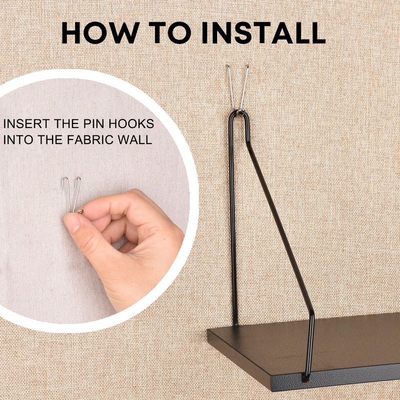 onsogi Fabric Wall Cubicle Shelf with Hooks for Work Decor, 11.8' Wooden Cubicle Organizer Storage Shelf with Hangers Cubicle Accessories for Women Men Desk, 2 Pack Black - Image 3