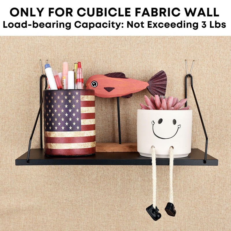 onsogi Fabric Wall Cubicle Shelf with Hooks for Work Decor, 11.8' Wooden Cubicle Organizer Storage Shelf with Hangers Cubicle Accessories for Women Men Desk, 2 Pack Black - Image 4