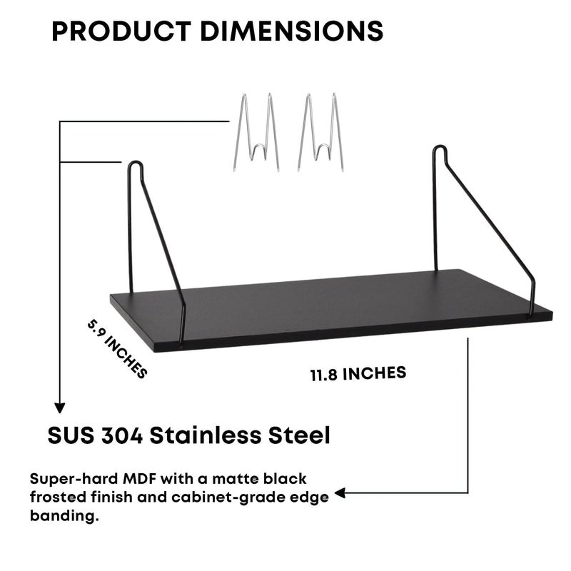 onsogi Fabric Wall Cubicle Shelf with Hooks for Work Decor, 11.8' Wooden Cubicle Organizer Storage Shelf with Hangers Cubicle Accessories for Women Men Desk, 2 Pack Black - Image 2