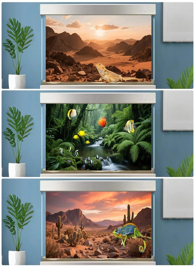 Xereooe 3 Pack Terrarium Background Polyester Reptile Background，Gobi Sunshine Cactus Stone & Green Tree Fern Stream Terrarium (30 inches x 12 inches) - Image 4