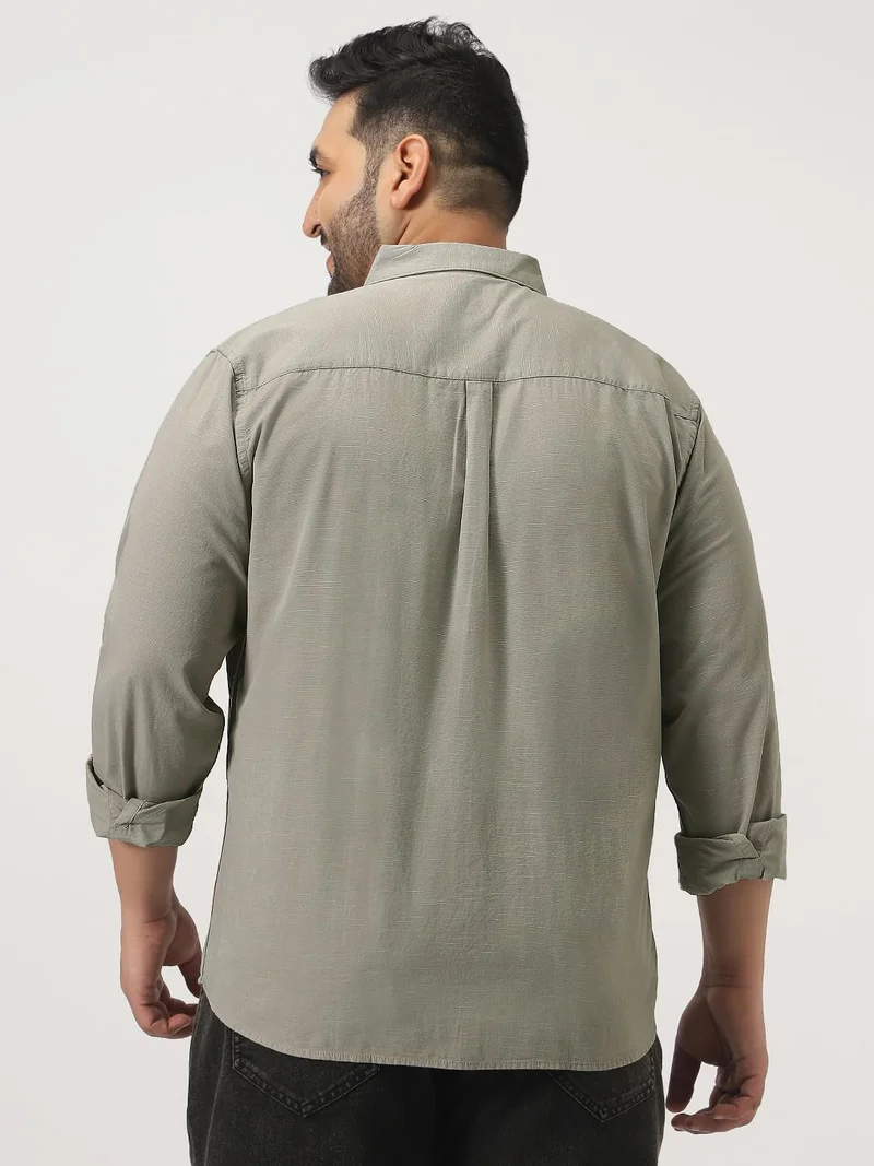 Urbano Fashion  Urbano Plus Men's Light Olive Cotton Full Sleeve Regular Fit Casual Solid Slub Shirt with Spread Collar  | Best Price UAE