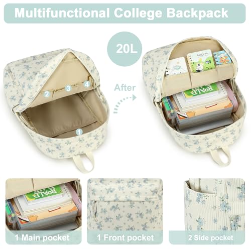 BTOOP School Backpack for Teens Large Corduroy Bookbag Lightweight 15.6 inch Laptop Bag for Girls Women Casual High School College - Image 3
