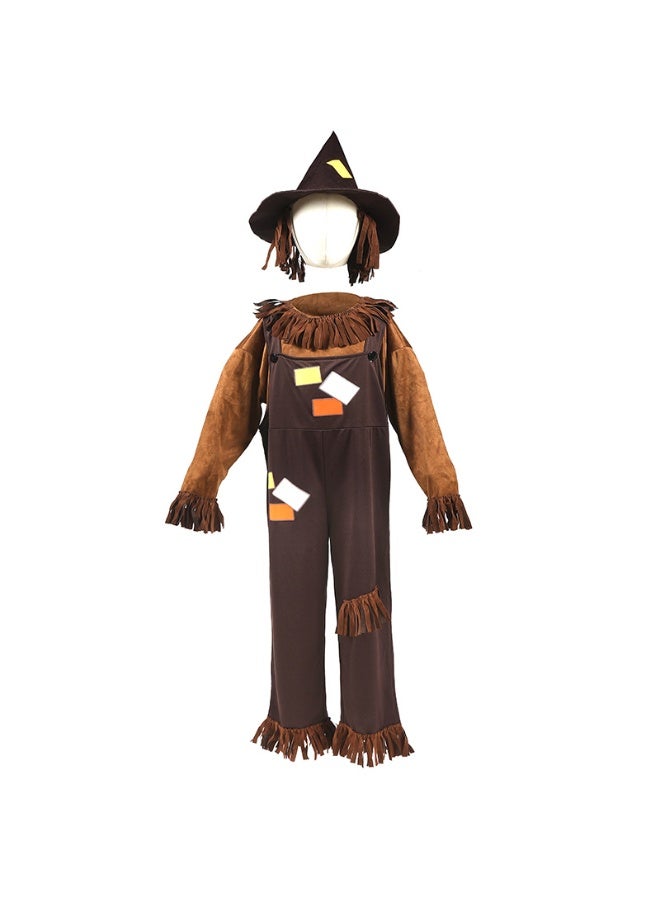 NIBEMINENT Brown children's overalls scarecrow festival party stage performance costume for boys - Image 1